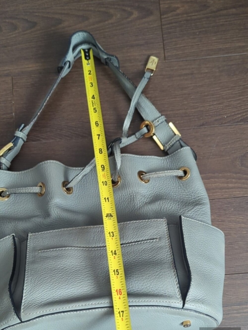 Loro Piana Gray Leather Drawstring Bucket Bag - Picture 14 of 15